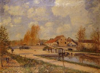 阿爾弗萊德 西斯萊 The Bourgogne Lock at Moret, Spring